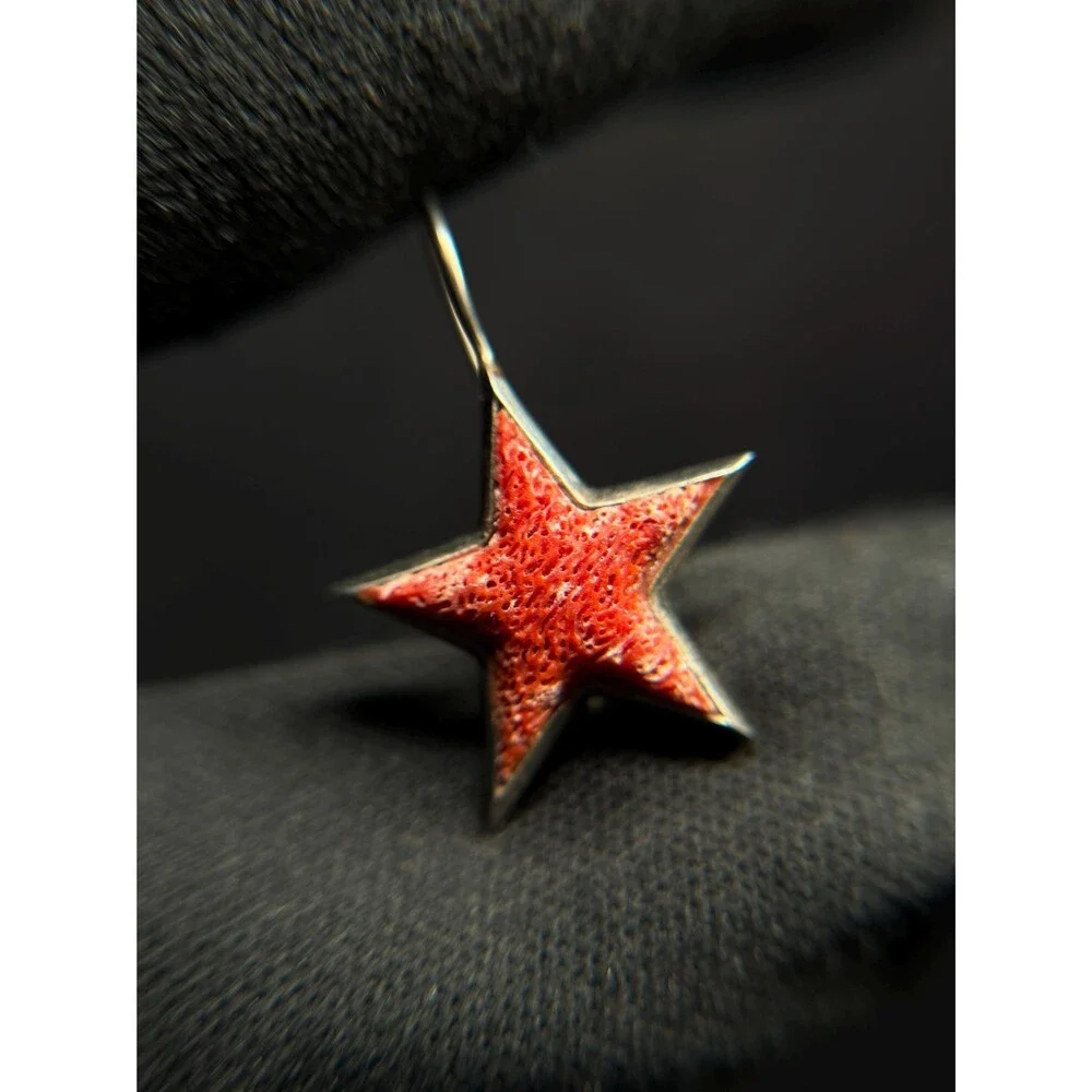 Vintage Devine 925 Sterling Silver Coral Star Dangle Earrings